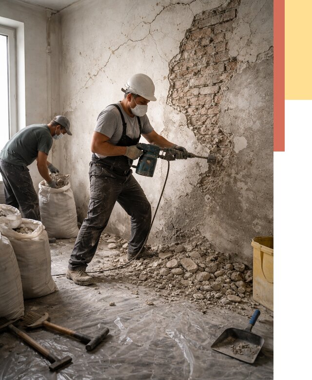 Демонтаж штукатурки со стен в Апшеронске от 7379 руб/м² — быстро и недорого | ОТДЕЛОЧНИК-Пшр