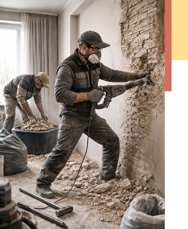 Демонтаж декоративного камня в Апшеронске от 1486 руб/м² — быстро и недорого | ОТДЕЛОЧНИК-Пшр