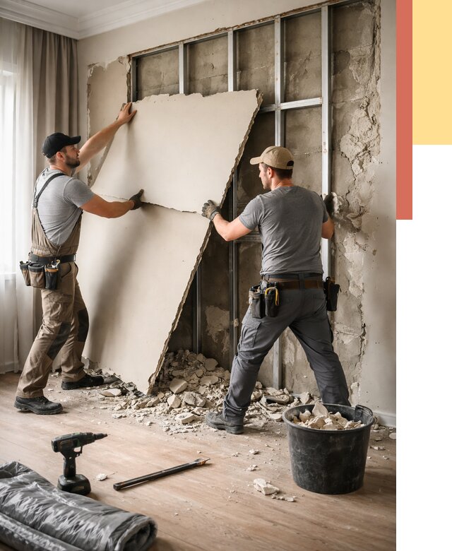 Демонтаж гипсокартона со стен в Апшеронске от 359 руб. — услуги демонтажа | ОТДЕЛОЧНИК-Пшр