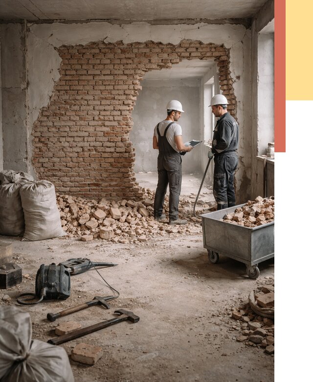 Демонтаж кирпичных стен в Апшеронске от 4304 руб. — быстро, недорого, под ключ | ОТДЕЛОЧНИК-Пшр