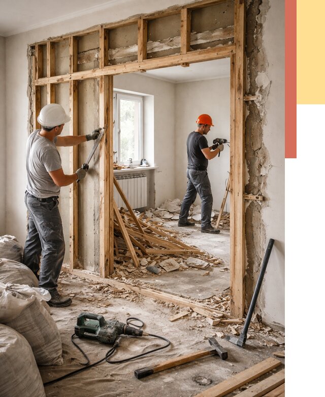 Демонтаж деревянных перегородок в Апшеронске от 3279 руб. — быстро и недорого | ОТДЕЛОЧНИК-Пшр