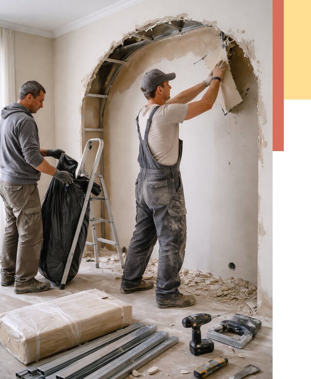 Демонтаж арки из гипсокартона в Апшеронске от 3587 руб. — услуги под ключ | ОТДЕЛОЧНИК-Пшр