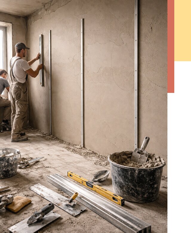 Штукатурка стен по маякам в Апшеронске от 5636 руб./м² — выравнивание под ключ | ОТДЕЛОЧНИК-Пшр