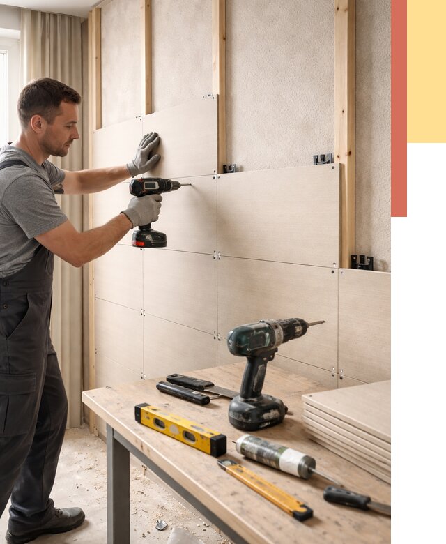 Монтаж МДФ панелей на стены в Апшеронске от 1281 руб. под ключ | ОТДЕЛОЧНИК-Пшр