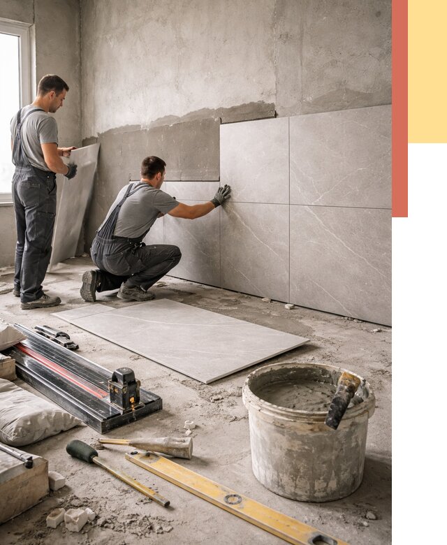 Облицовка стен керамогранитом в Апшеронске от 4304 руб./м² — услуги под ключ | ОТДЕЛОЧНИК-Пшр