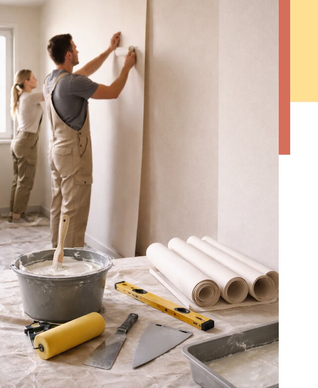 Поклейка бумажных обоев в Апшеронске от 5636 руб./м2 — быстро и недорого | ОТДЕЛОЧНИК-Пшр