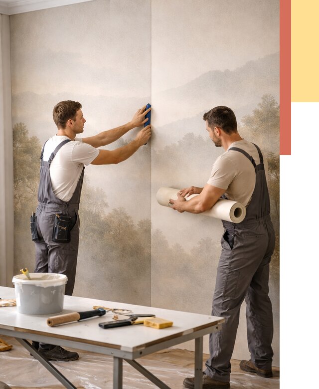 Поклейка фотообоев в Апшеронске от 8711 руб/м² — быстро и недорого | ОТДЕЛОЧНИК-Пшр