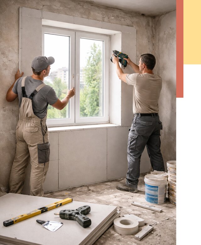 Монтаж откосов из гипсокартона в Апшеронске от 4612 руб. под ключ | ОТДЕЛОЧНИК-Пшр