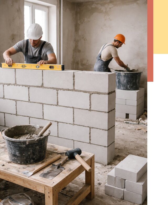 Кладка перегородок из газобетона в Апшеронске от 3279 руб. под ключ | ОТДЕЛОЧНИК-Пшр