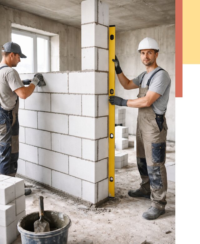 Кладка перегородок из пеноблока в Апшеронске от 1845 руб. под ключ | ОТДЕЛОЧНИК-Пшр