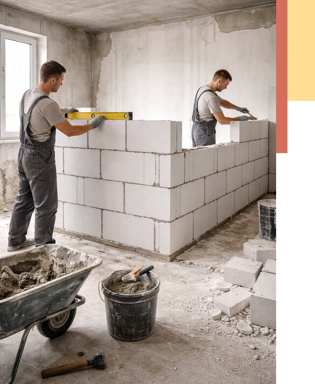 Кладка перегородок из ПГП в Апшеронске от 2562 руб./м2 — монтаж и возведение под ключ | ОТДЕЛОЧНИК-Пшр