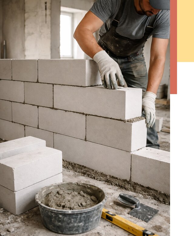 Кладка перегородок из силикатного блока в Апшеронске от 4099 руб. под ключ | ОТДЕЛОЧНИК-Пшр