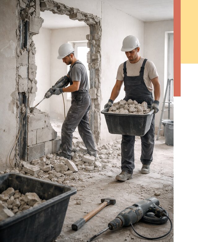 Демонтаж блоковых перегородок в Апшеронске от 3843 руб. — быстро и недорого | ОТДЕЛОЧНИК-Пшр