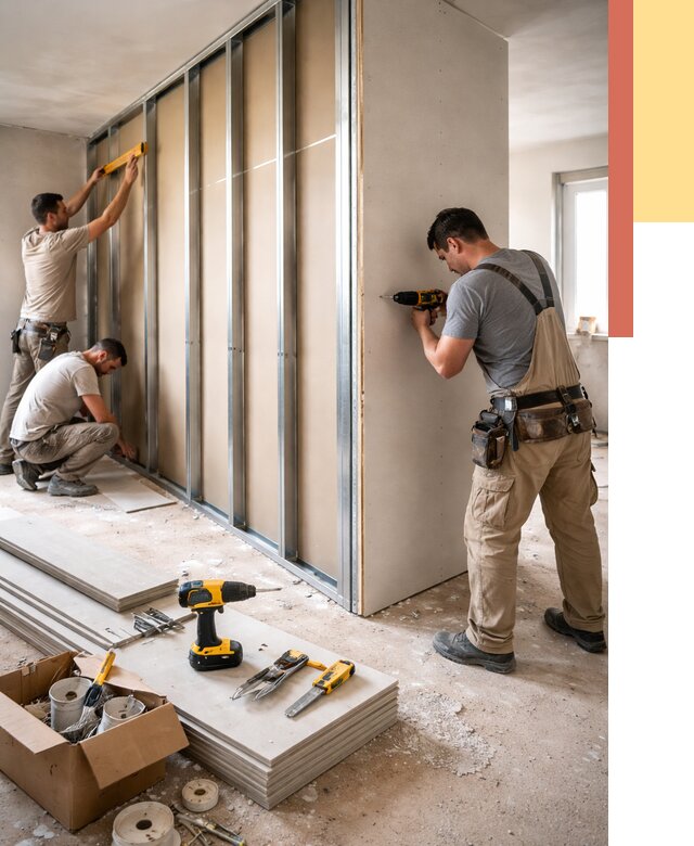 Монтаж однослойной перегородки из гипсокартона в Апшеронске от 666 руб. | ОТДЕЛОЧНИК-Пшр