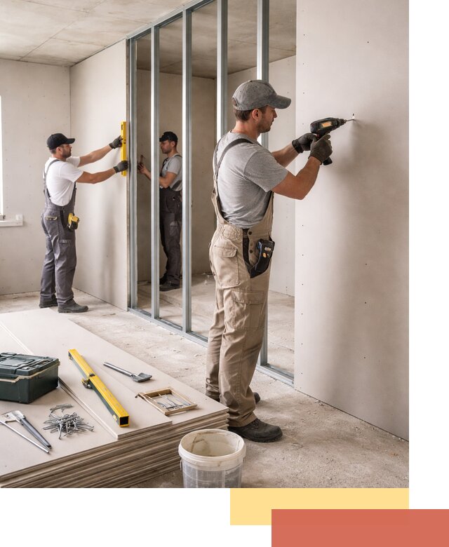 Однослойная перегородка из гипсокартона в Апшеронске под ключ, монтаж и отделка