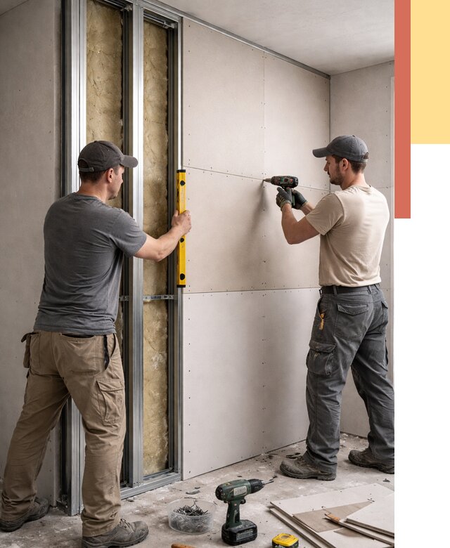 Монтаж двухслойной перегородки из гипсокартона в Апшеронске от 1486 руб. | ОТДЕЛОЧНИК-Пшр