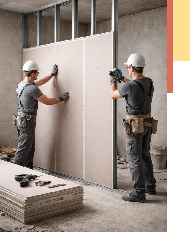 Перегородка из огнестойкого гипсокартона в Апшеронске от 1896 руб. под ключ | ОТДЕЛОЧНИК-Пшр