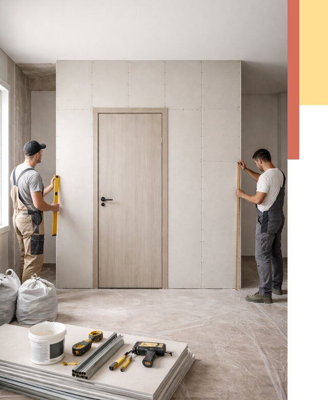 Перегородка из гипсокартона с дверью в Апшеронске от 4612 руб. под ключ | ОТДЕЛОЧНИК-Пшр