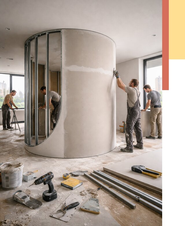 Радиусная перегородка из гипсокартона в Апшеронске от 2972 руб. под ключ | ОТДЕЛОЧНИК-Пшр