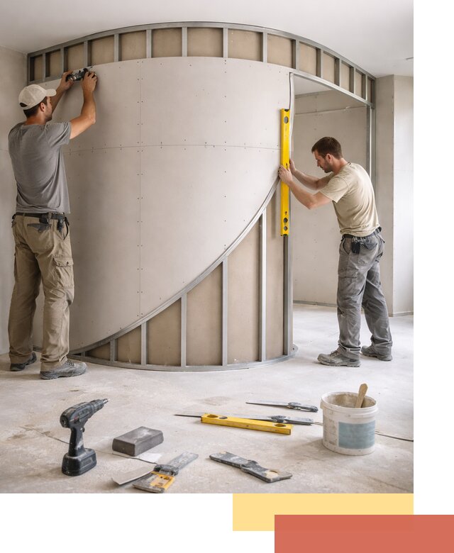 Радиусная перегородка из гипсокартона в Апшеронске под ключ