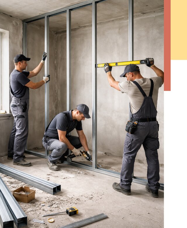 Монтаж каркаса перегородки из профиля в Апшеронске от 769 руб. | ОТДЕЛОЧНИК-Пшр