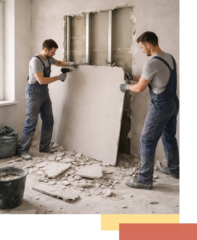 Демонтаж перегородки из гипсокартона в Апшеронске быстрый и аккуратный