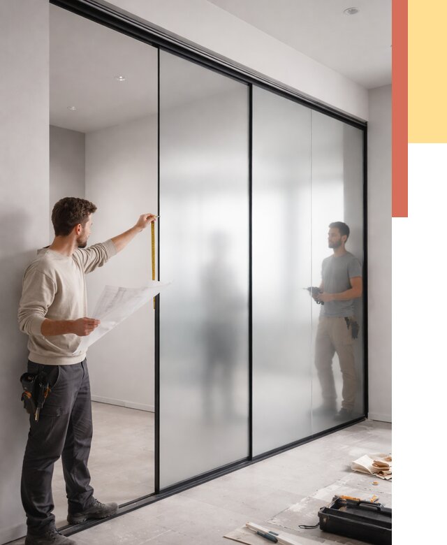 Матовые стеклянные перегородки в Апшеронске от 8711 руб. — монтаж и установка | ОТДЕЛОЧНИК-Пшр