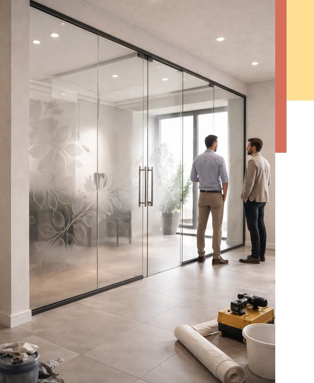 Стеклянные перегородки с рисунком в Апшеронске от 12810 руб. монтаж и нанесение | ОТДЕЛОЧНИК-Пшр