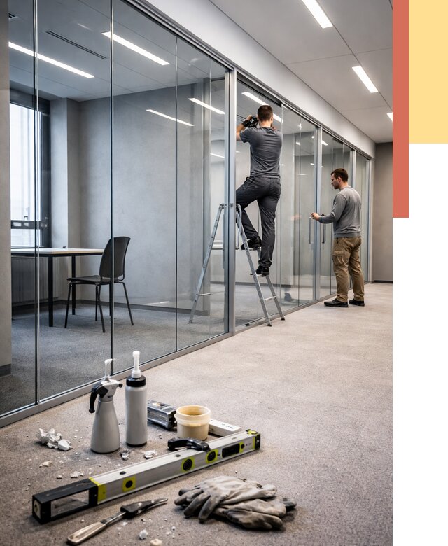 Стеклянные офисные перегородки в Апшеронске от 8711 руб. — монтаж и установка | ОТДЕЛОЧНИК-Пшр