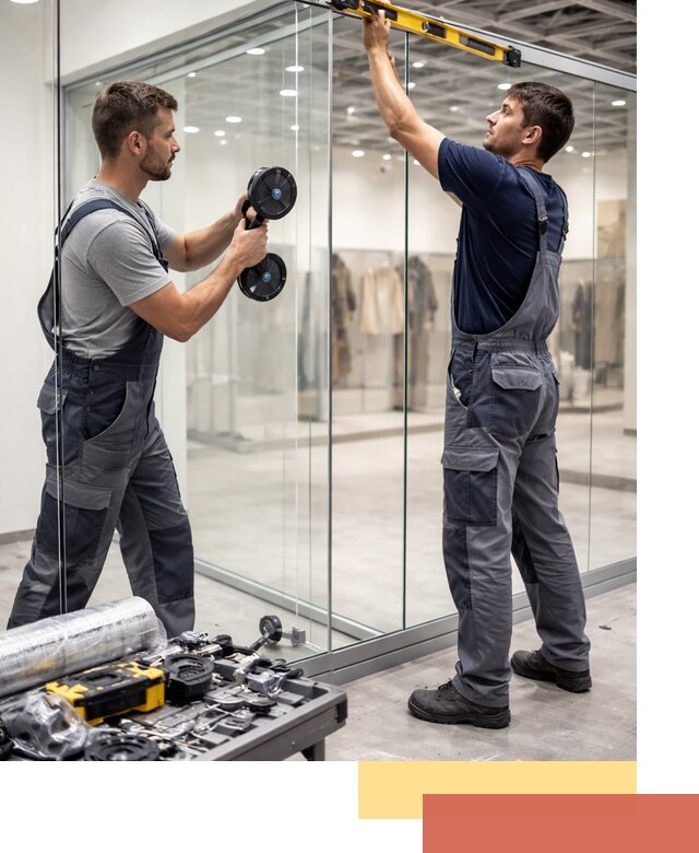 Стеклянные перегородки для магазинов в Апшеронске — монтаж и установка