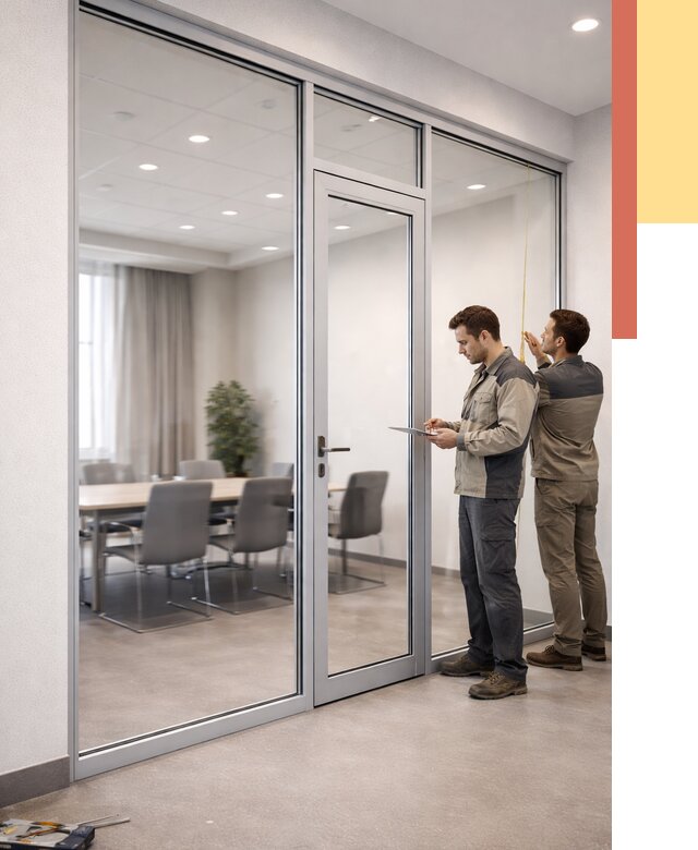 Установка и монтаж алюминиевых перегородок со стеклом в Апшеронске от 8403 руб. | ОТДЕЛОЧНИК-Пшр