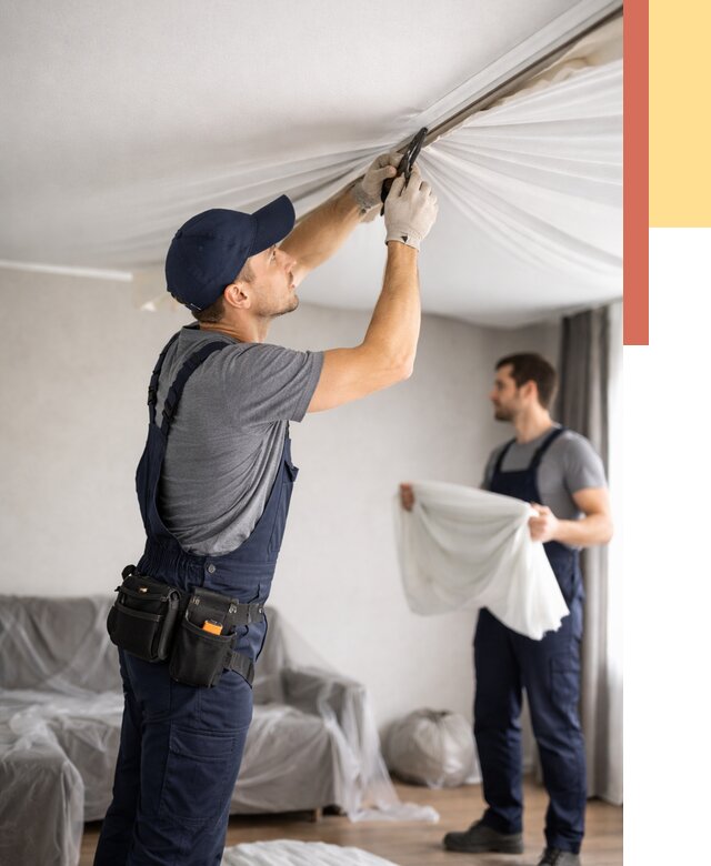 Демонтаж натяжного потолка в Апшеронске от 4612 руб. — снятие и разбор под ключ | ОТДЕЛОЧНИК-Пшр