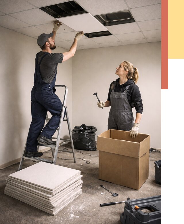 Демонтаж потолочной плитки в Апшеронске от 4612 руб. быстро и недорого | ОТДЕЛОЧНИК-Пшр