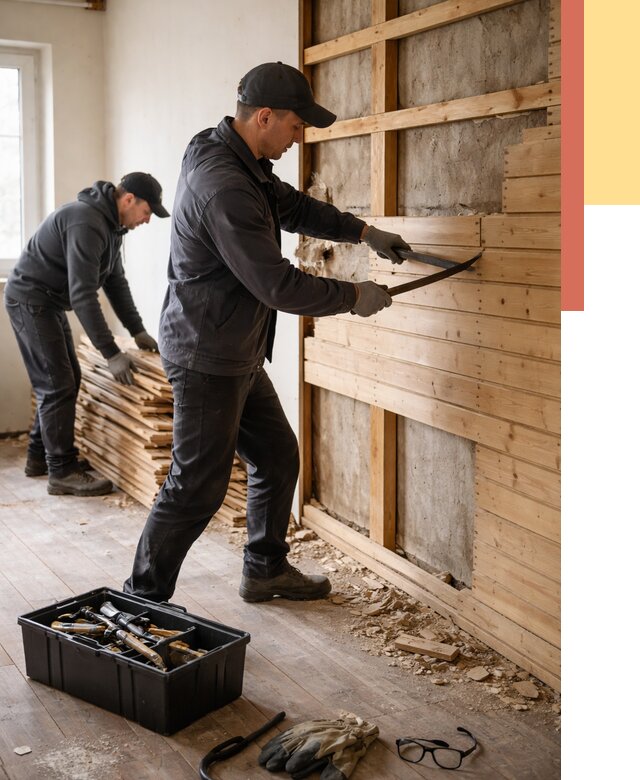 Демонтаж вагонки в Апшеронске от 3894 руб/м2 — быстро и недорого | ОТДЕЛОЧНИК-Пшр