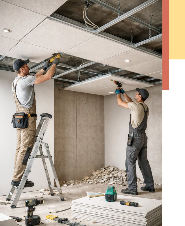 Монтаж акустического потолка в Апшеронске от 6661 руб/м2 — быстро и недорого | ОТДЕЛОЧНИК-Пшр