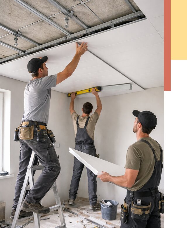 Монтаж потолка из ПВХ панелей в Апшеронске от 3587 руб./м2 — быстро и недорого | ОТДЕЛОЧНИК-Пшр