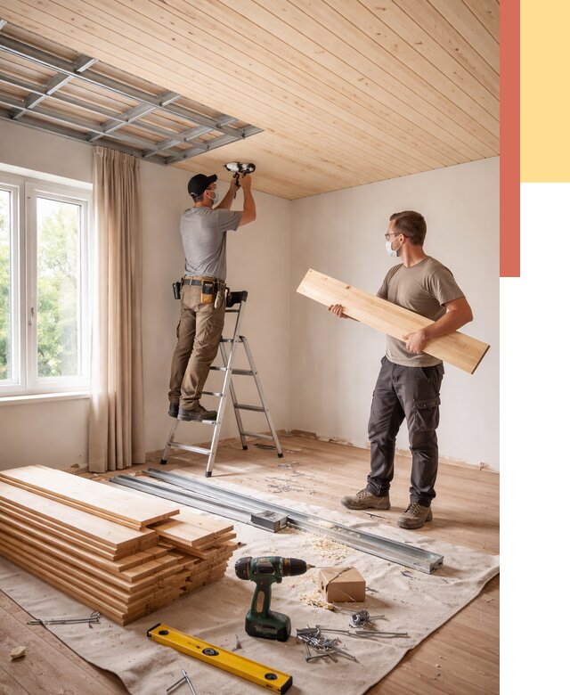 Монтаж потолка из вагонки в Апшеронске от 6661 руб. | Быстро и недорого — ОТДЕЛОЧНИК-Пшр