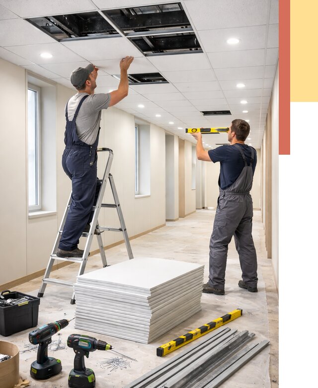 Ремонт потолка Армстронг в Апшеронске от 4612 руб. — быстро и недорого | ОТДЕЛОЧНИК-Пшр