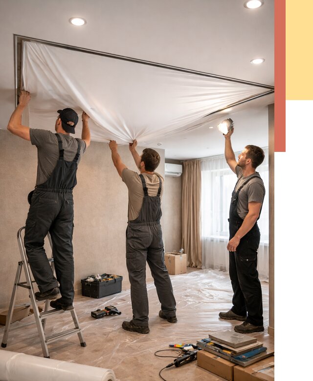 Монтаж ПВХ натяжного потолка в Апшеронске от 3587 руб. под ключ | ОТДЕЛОЧНИК-Пшр