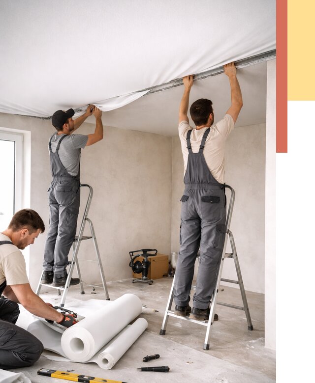 Монтаж тканевого натяжного потолка в Апшеронске от 3587 руб. под ключ | ОТДЕЛОЧНИК-Пшр