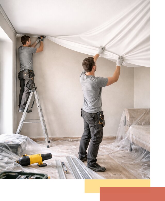 Монтаж тканевого натяжного потолка в Апшеронске недорого и быстро