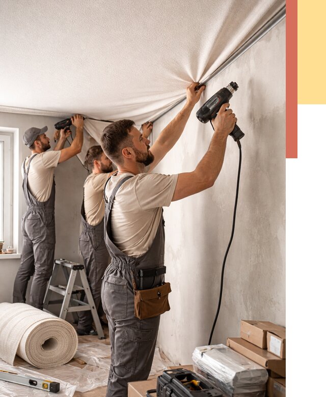 Монтаж фактурного натяжного потолка в Апшеронске от 769 руб. — ОТДЕЛОЧНИК-Пшр