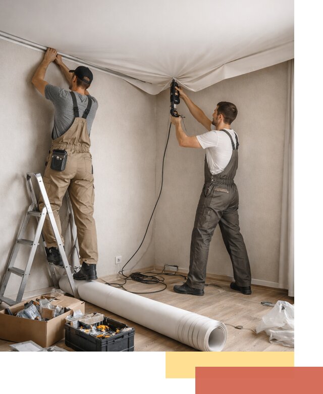 Монтаж цветного натяжного потолка в Апшеронске за один день