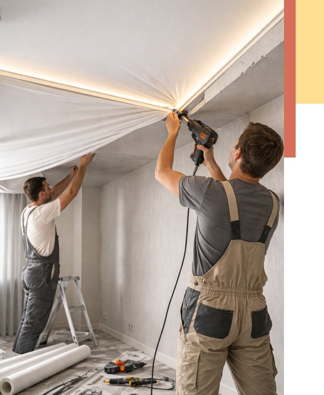 Монтаж натяжного потолка с подсветкой в Апшеронске от 974 руб. | ОТДЕЛОЧНИК-Пшр