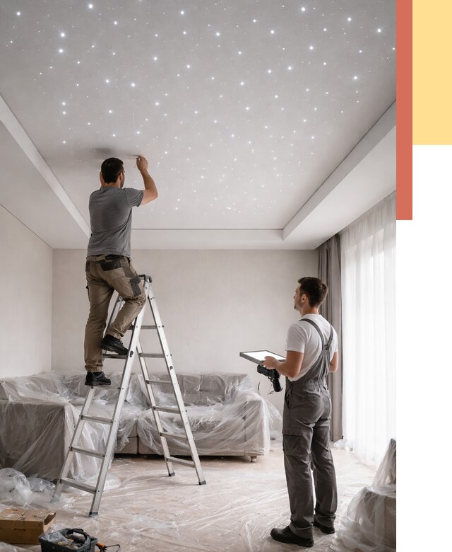 Монтаж натяжного потолка «звездное небо» в Апшеронске от 6661 руб. | ОТДЕЛОЧНИК-Пшр