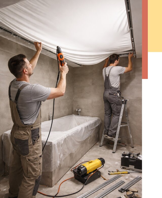 Монтаж натяжного потолка в ванной в Апшеронске от 1230 руб. под ключ | ОТДЕЛОЧНИК-Пшр