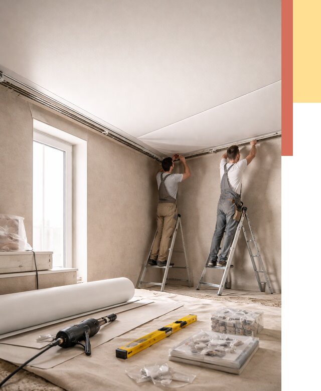 Монтаж натяжного потолка в спальне в Апшеронске от 3894 руб. под ключ | ОТДЕЛОЧНИК-Пшр