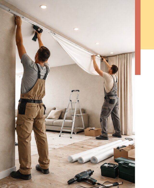 Монтаж натяжного потолка в гостиной в Апшеронске от 564 руб. | ОТДЕЛОЧНИК-Пшр