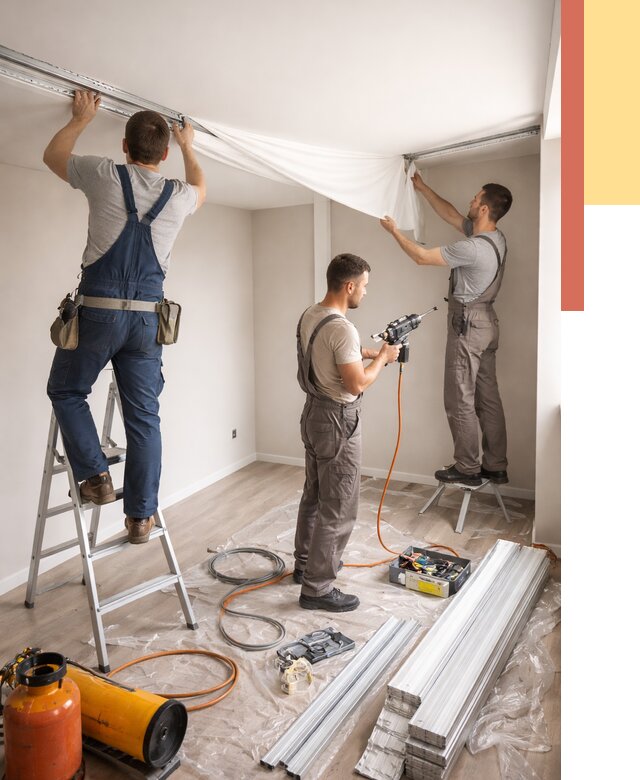 Монтаж натяжного потолка в студии в Апшеронске от 5636 руб. — быстро и недорого | ОТДЕЛОЧНИК-Пшр