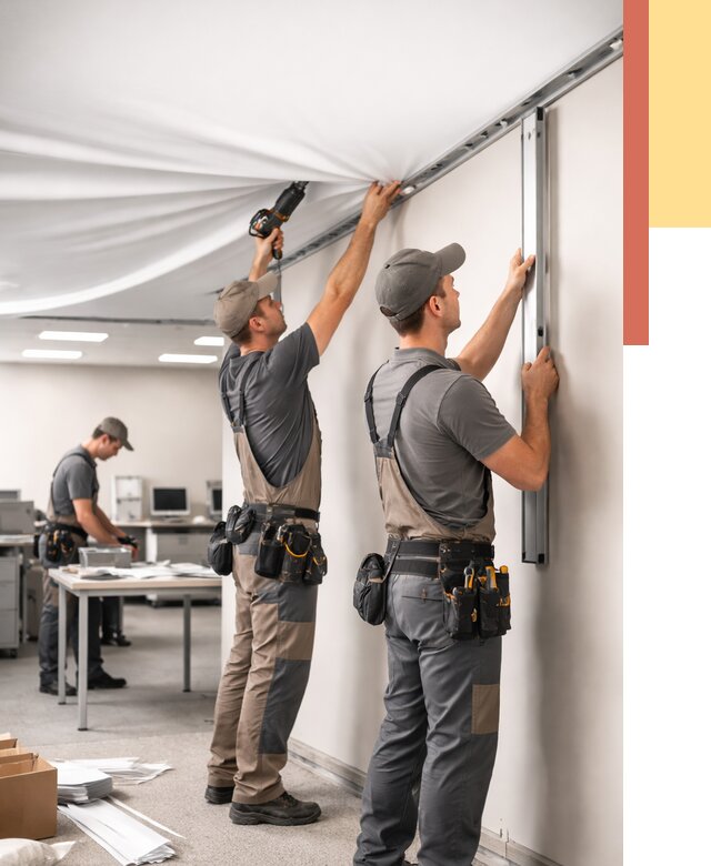 Монтаж натяжного потолка в офисе в Апшеронске от 461 руб/м² — быстро и недорого | ОТДЕЛОЧНИК-Пшр